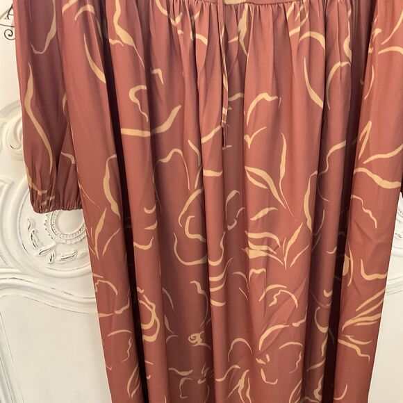 NAP Abstract Maxi Dress Empire Waist Long Sleeves Rust, Size L NWT - Picture 6 of 16